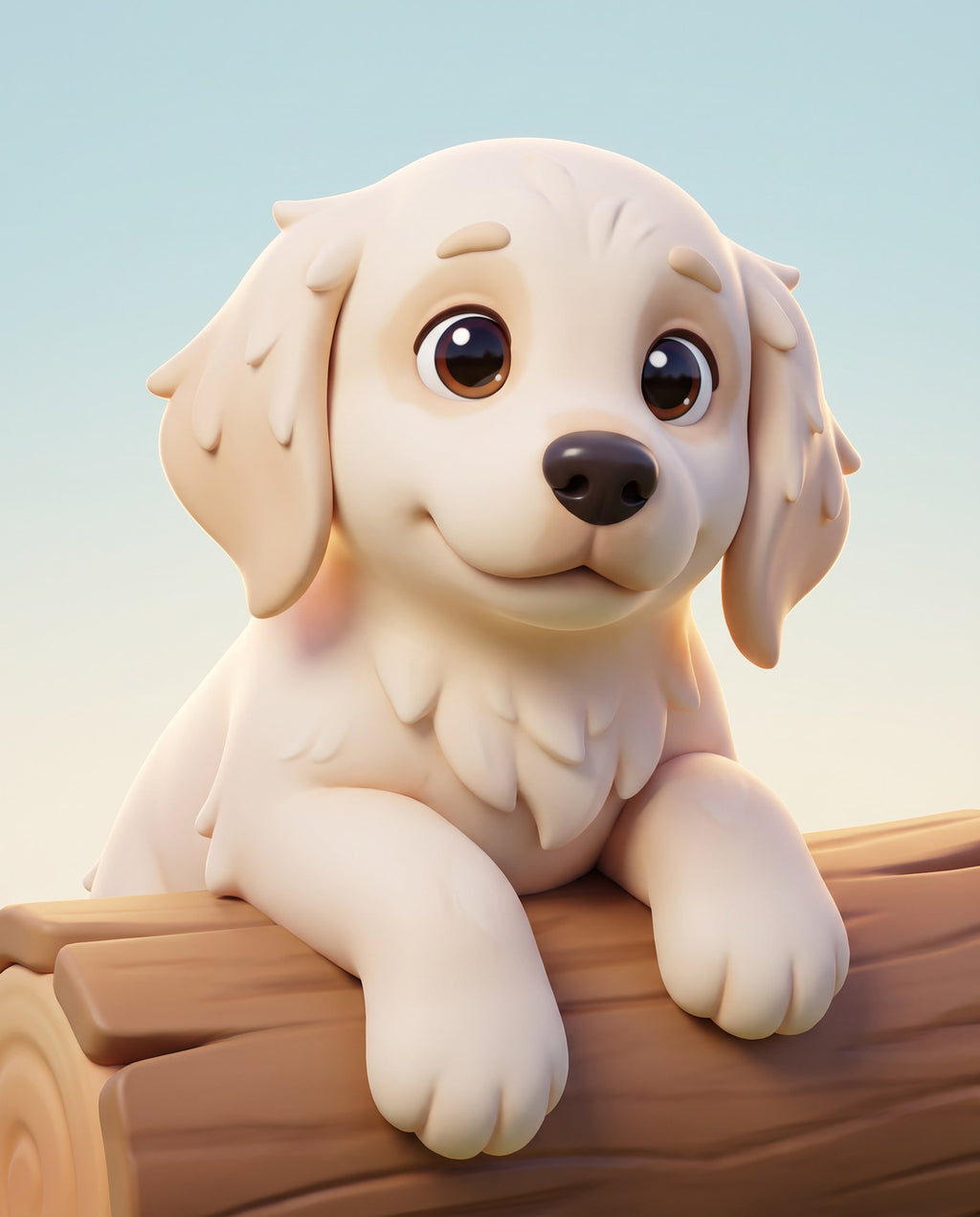 3D cartoon-style portrait of a golden retriever puppy (AI-generated sample)