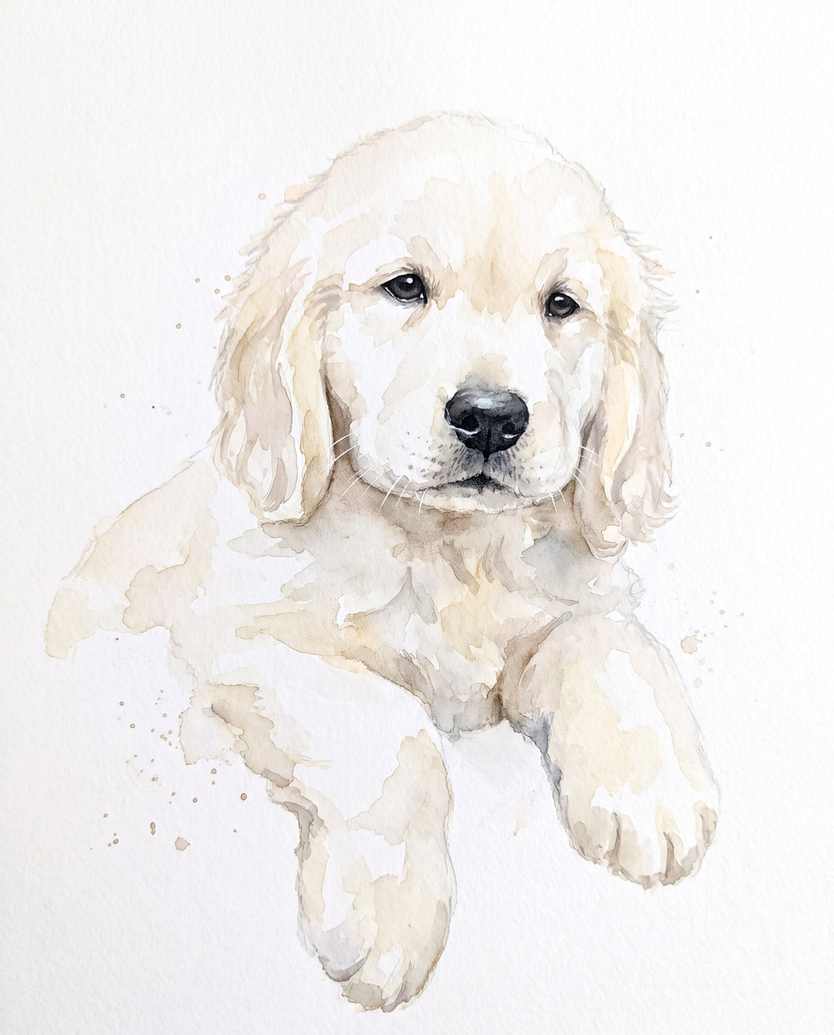Watercolor-style portrait of a cream golden retriever puppy (AI-generated sample)